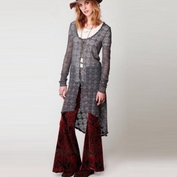 Free People Sweaters - Free People Beach Love Song Crochet Gray Cardigan NWT